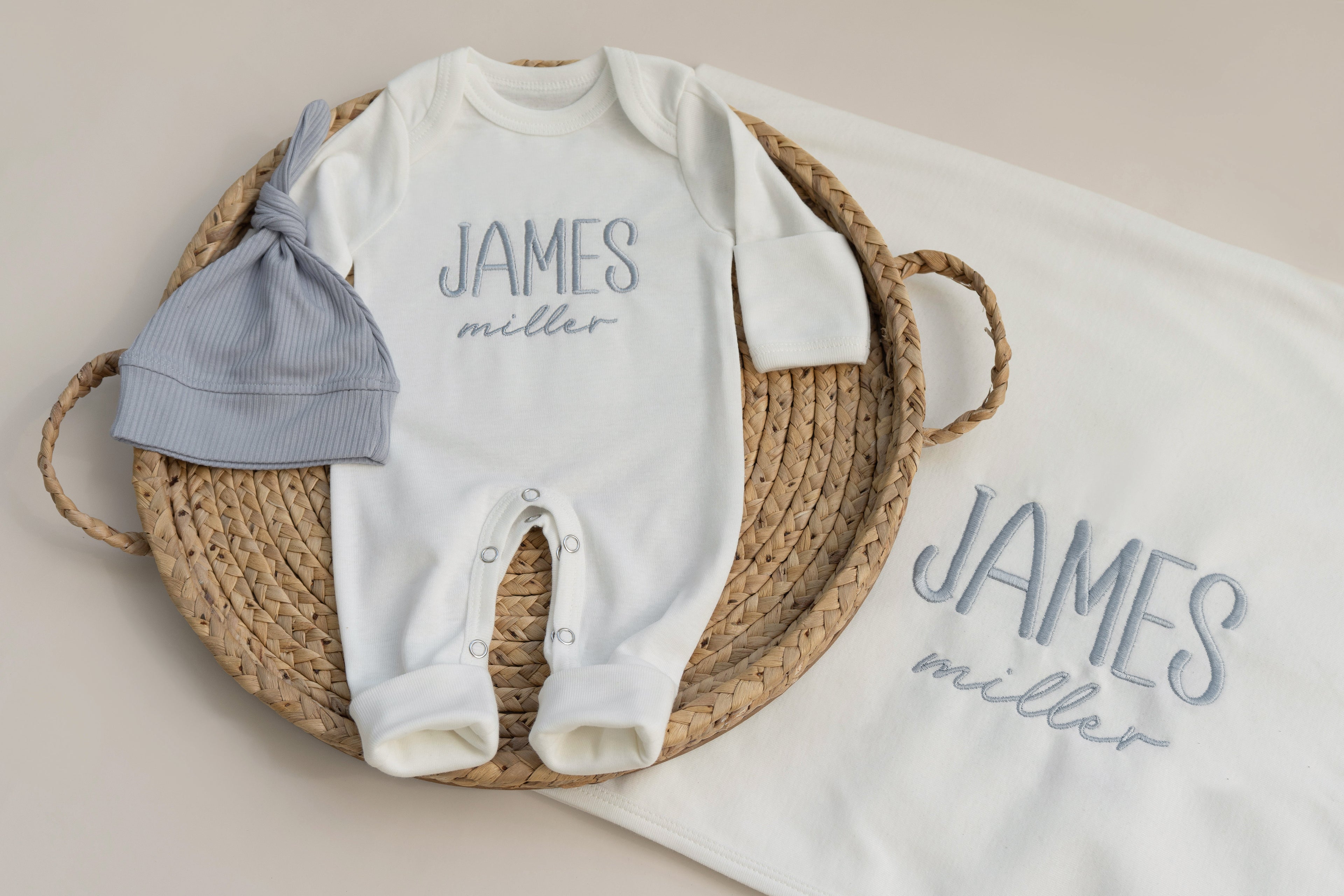 Baby Boy Coming Home Outfit Embroidered, Baby Boy Gift for Baby Shower, w Hat and Matching Blanket