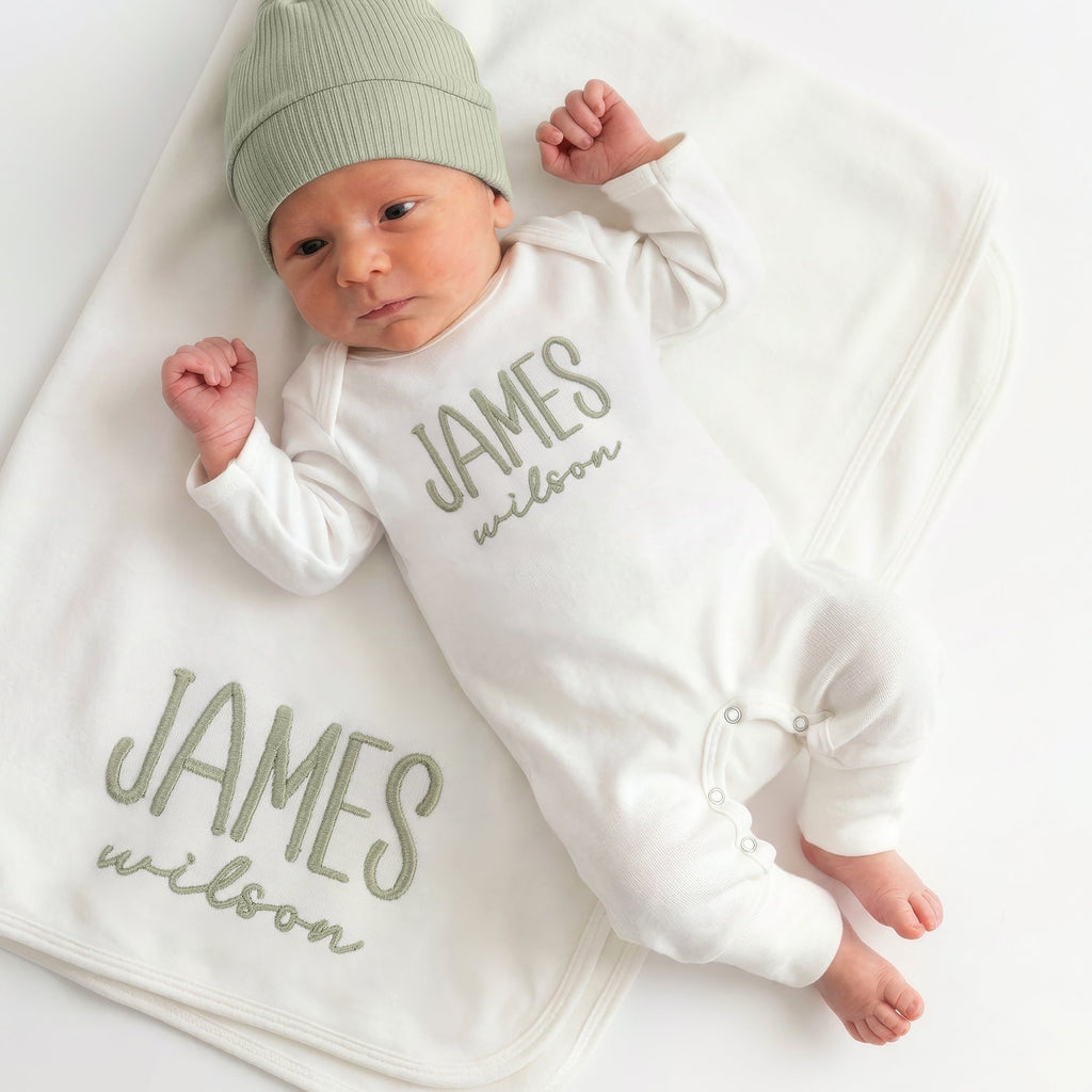 Baby Boy Newborn Coming Home Outfit Embroidered Gift for Baby Shower Organic Cotton Baby Boy Set