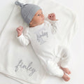 Embroidered Newborn Outfit, Organic Cotton, Personalized Baby Romper & Hat