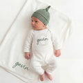 Newborn Baby Boy Hospital Outfit Embroidered Organic Cotton Baby Boy Romper & Hat